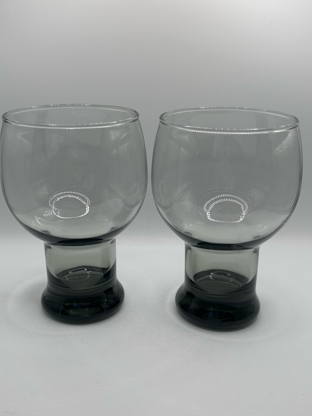 Vintage Libbey Stax Smoke Gray Goblets | 1970s Stackable Pedestal Glasses -2
